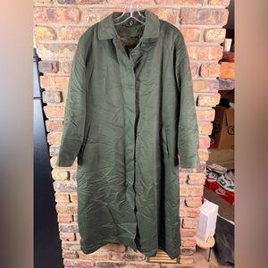 W London Fog Olive Green Trench Coat Wool Liner Collar Western Warm Classic